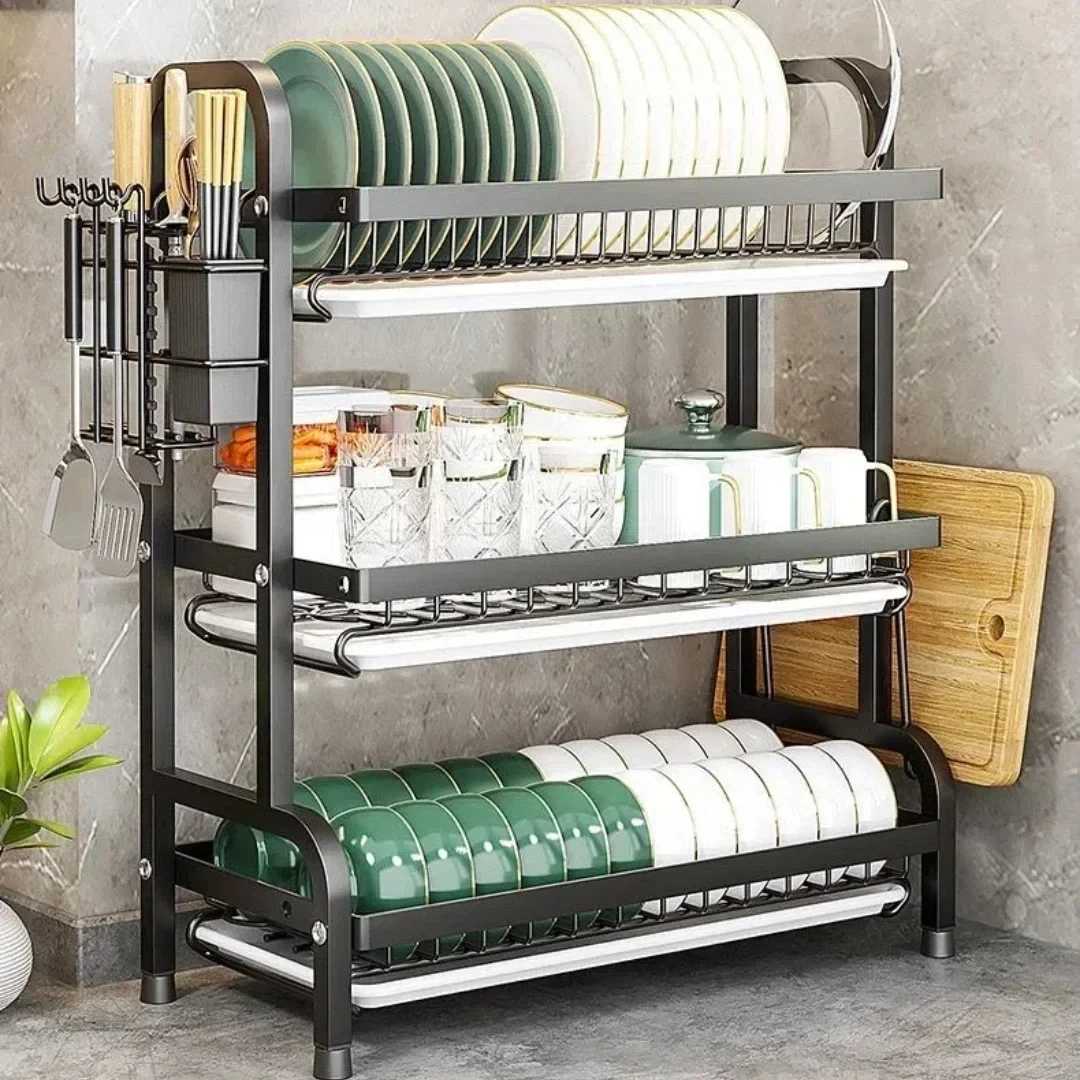 2Tier Rustproof Dish Drying Rack With Drainboard Utensil Holder Space Saving Kitchen Storage Organizer Multipurpose Kitchenware 5