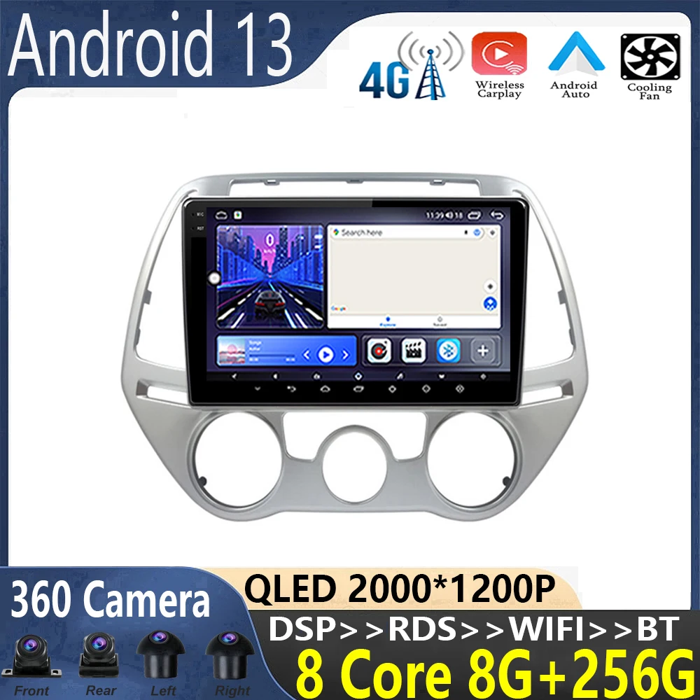 

Автомобильный мультимедийный видеоплеер android 13 для Hyundai i20 2010-2014, GPS-навигация, стерео Carplay, Wi-Fi + 4G QLED экран Carplay