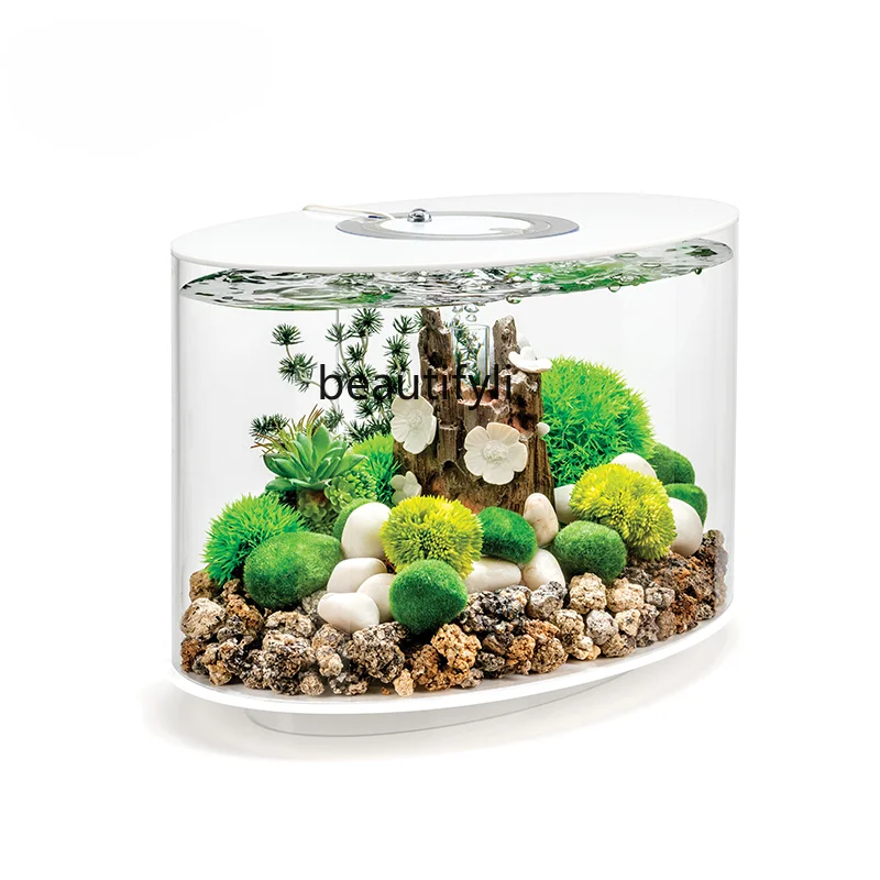 

Light Luxury Oval Fish Tank Living Room Small Self-Circulation Desktop Home Aquarium Change Water