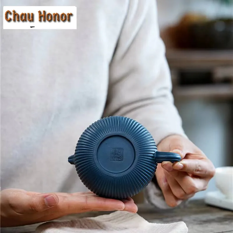 260ml Yixing Raw Ore Azure Clay Purple Clay Teapot Handmade Household Puer Kungfu Teaset Tea Ceremony Accessories Drinkware Gift
