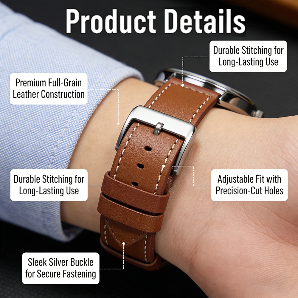 Elegant Leather Strap for Smartwatch - 20mm/22mm Casual Bracelet Accessories