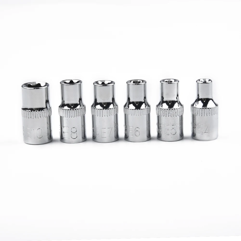 6 stücke 1/4 Zoll Stahl Stick Steckdosen Für Torx Stern Weibliche Bit E Buchse Set E4 E5 E6 E7 E8 e10 Ratsche Adapter Hand Werkzeuge – Detail 3