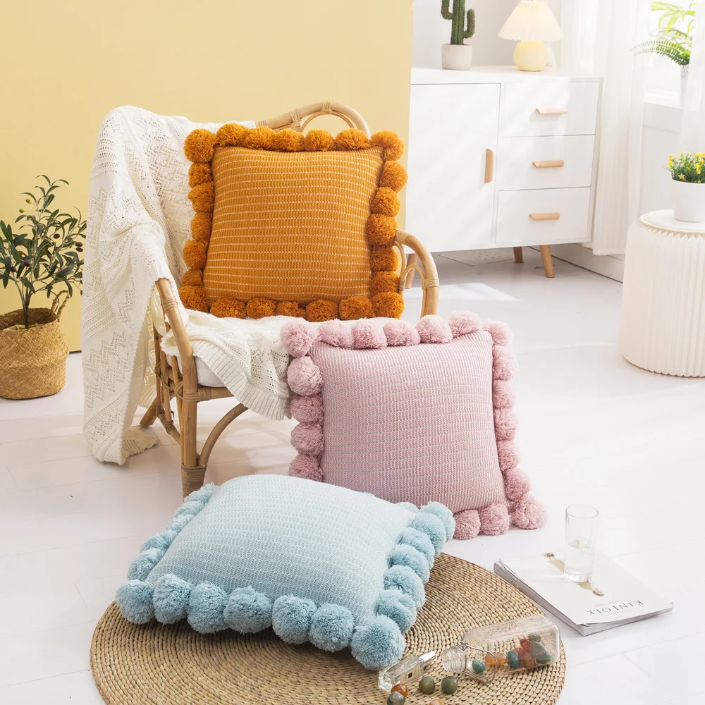 

Nordic 100 Ball Ball Throw Pillow Bed Big Pillow Homestyle Living Room Sofa Cushion Waist By Hairball Knitted Hold Pillowcase
