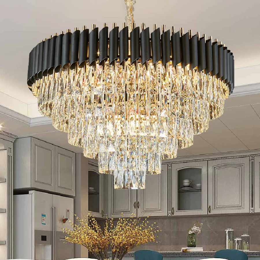 

Modern Luxury Crystal Chandelier Living Room Led Pendant Light Lustre Indoor Lighting Black Home Decor Suspension Hanging Lamps