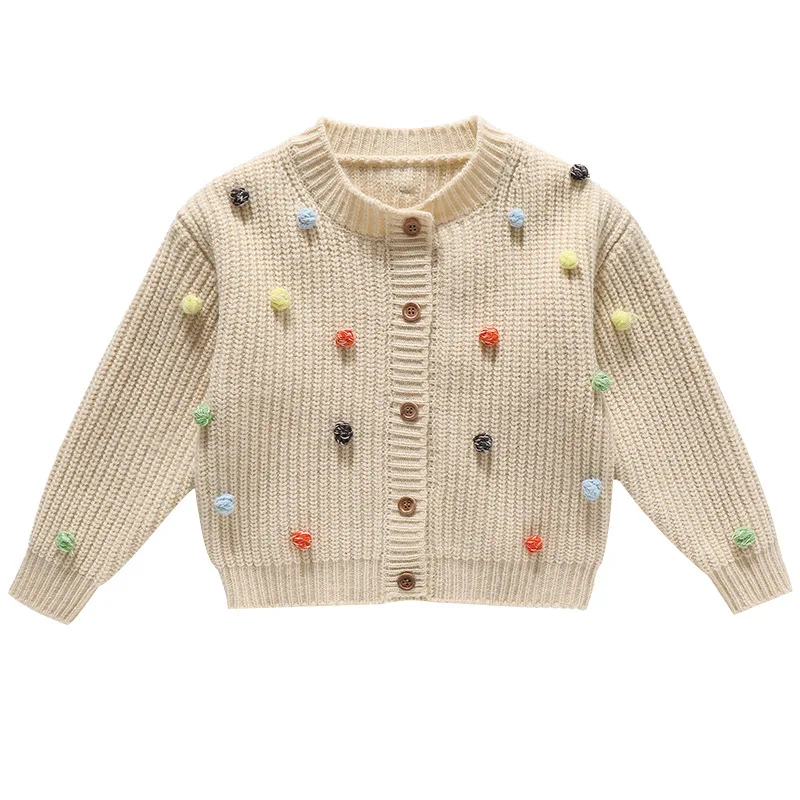 

Girls Clothes Sweaters Spring and Autumn Coat 2023 New Style Little Kids Round Neck Cardigan Knitted Sweater