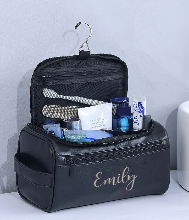 Personalized embroidery large waterproof ladies make-up bag cosmetics bathroom shaving bag men travel business handbag 5