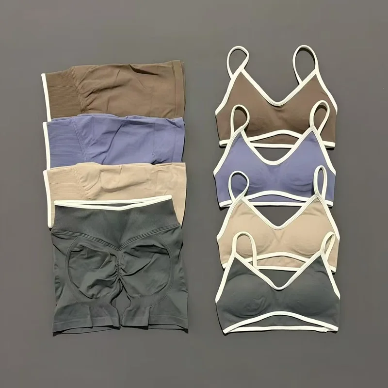 2 Pieces Women Ignite Sculpt Scrunch Short Yoga Bra Set Fitness Cycling Elastic Sports Pants Suit Running Sports Shorts Set