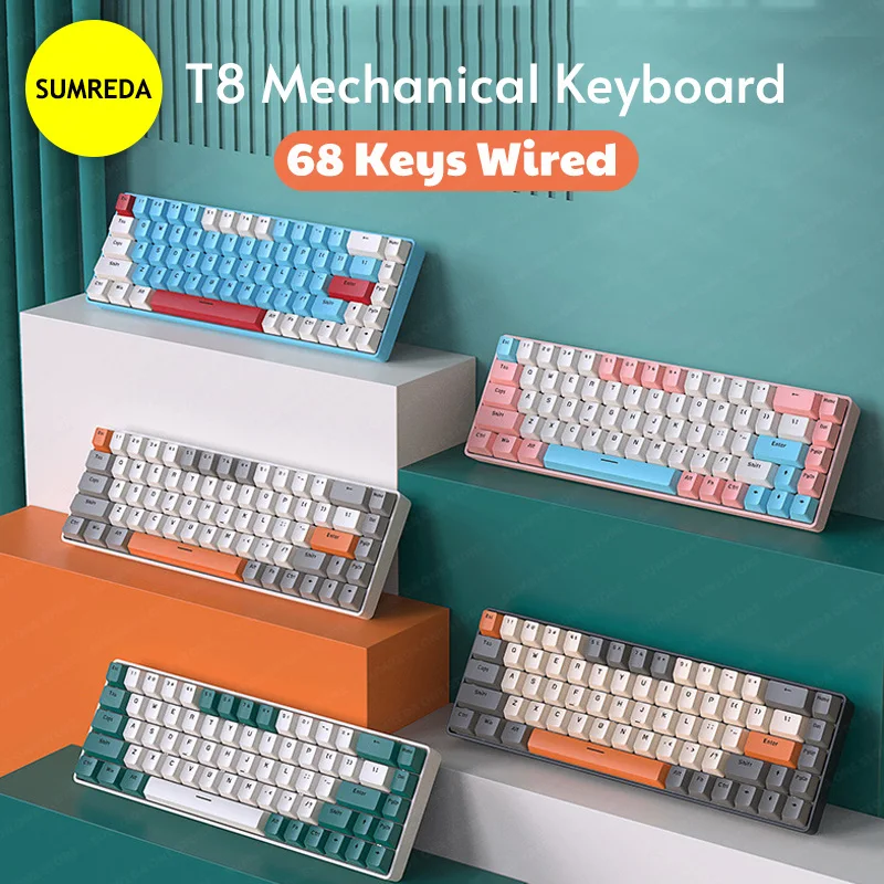 

SUMREDA T8 T60 Mini Gaming Mechanical Keyboard 62/68 Keys Keycaps RGB Backlight Type-C Wired Gaming Keyboard For PC iPad tablet