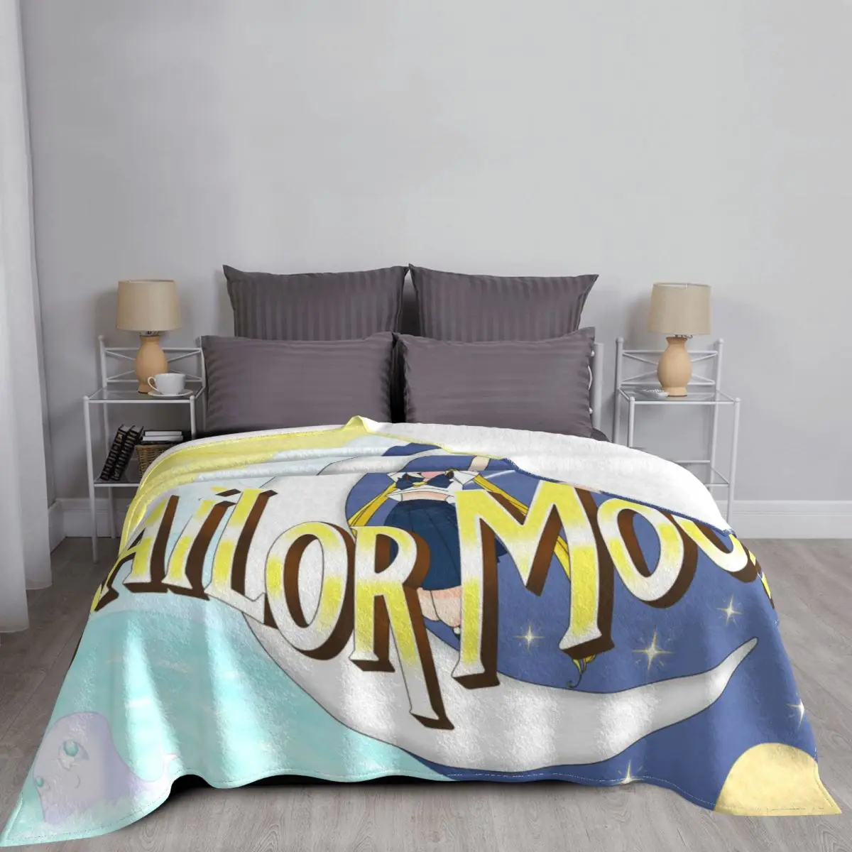 Moon Girl Anime Blankets Flannel Summer Breathable Super Warm Throw Blankets for Home Office Rug Piece