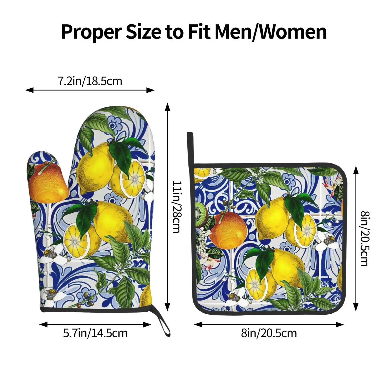 Lemon Oven Mitts & Pot Holders Summer Citrus Lemons Hot Pads with Non-Slip Heat Resistant Microwave Golves for Kitchen