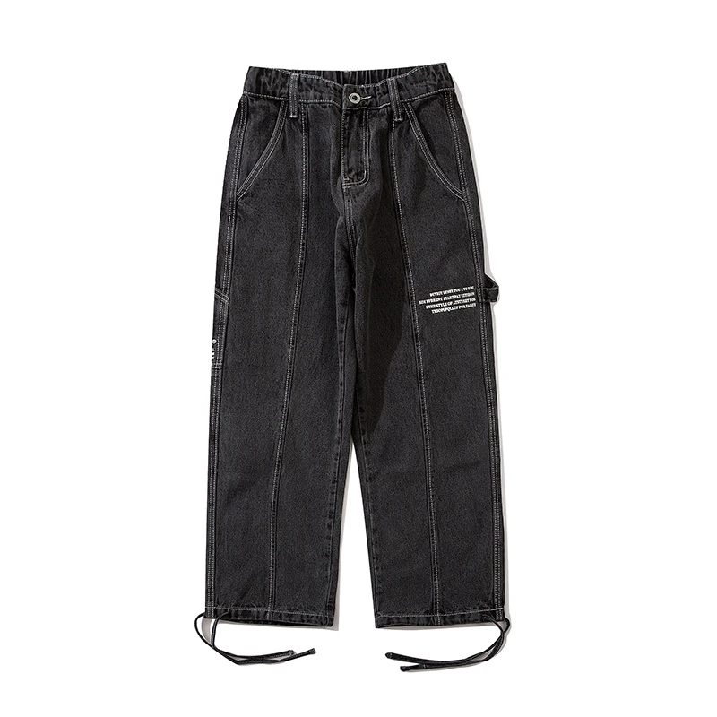 

Джинсы мужские свободного покроя, брендовые универсальные модные джинсы в стиле High Street, однотонные прямые брюки с большими карманами и принтом, лето