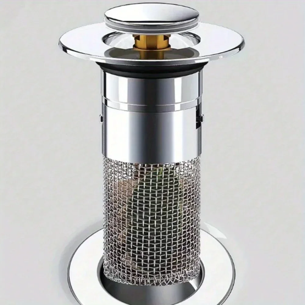 1PC Stainless Steel Bathroom Sink Plug, Sink Drain Filter, Pop-Up Basin Anti Odor Rebound Core Plug Filter, Household Necessity