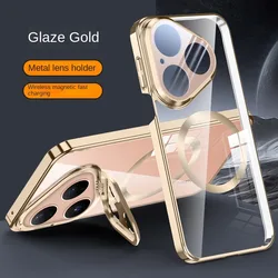 Ice Crystal Clear Phone Case with Lens Holder and Drop Resistance - Full Fingerprint and Lens Protection for Pura 80 Ultra (Golden Magnetic)