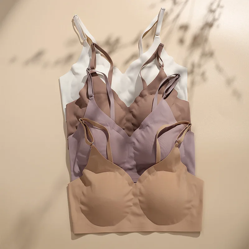 Push Up Bras Women Sexy Seamless Wire Free Brassieres Soft Underwear Intimates Sleep Wears Breathable Deep Cup Bra Crop Top
