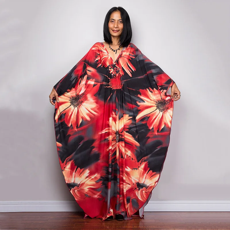 2024 summer Muslim Kaftan Dresses for Women Wave Neck Swimsuit Cover Up Plus Size Oversized Long Beach Dress
