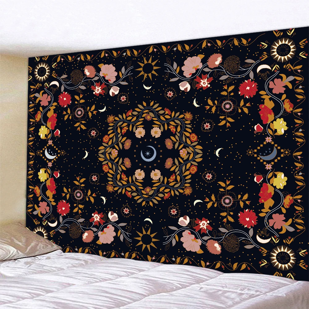 

Moon Flower Psychedelic Scene Decor Tapestry Mandala Bohemian Hippie Wall Hanging Room Aesthetic Decor Home Decor
