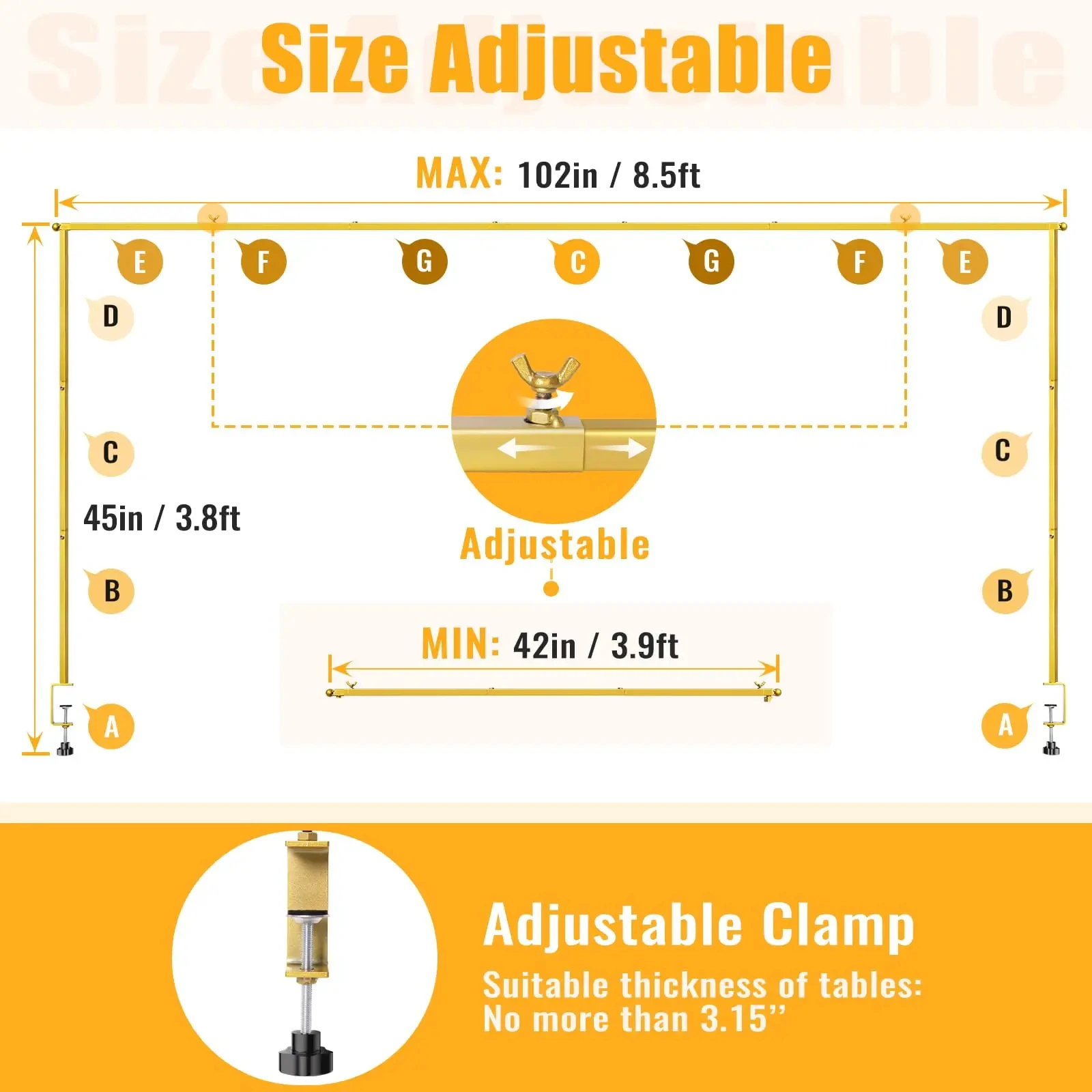 1.2m-2.6m table frame with clamp, gold metal table arch, used for weirthday, party, anniversary decoration