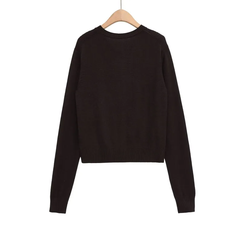 Cardigans For Women Sweater Brown Elegant Outerwears Knit Cardigan Cozy Sweaters Woman Vest Knitwear Femmes Y2K Top Crop - 6
