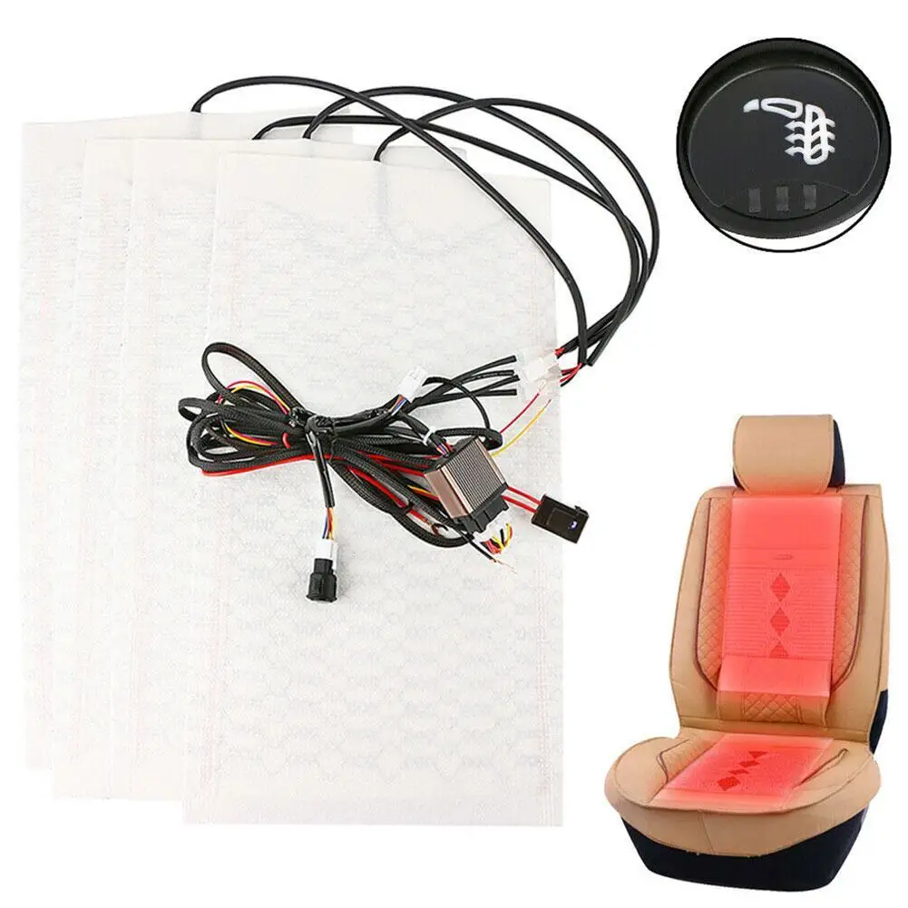 Car Seat Heater Universal 12V Carbon Fiber Car Seat Heat Pads Kit Round Switch Cushion Set