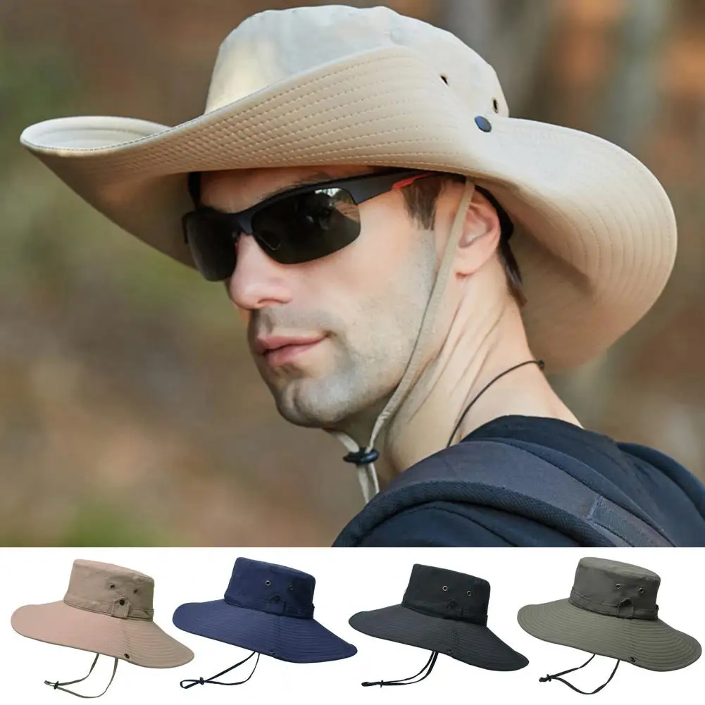 Men Sun Hat Wide Brim Breathable Mesh Men Hiking Hat Drawstring Sun  Protection Quick Drying Summer Anti-UV Fisherman Cap - AliExpress