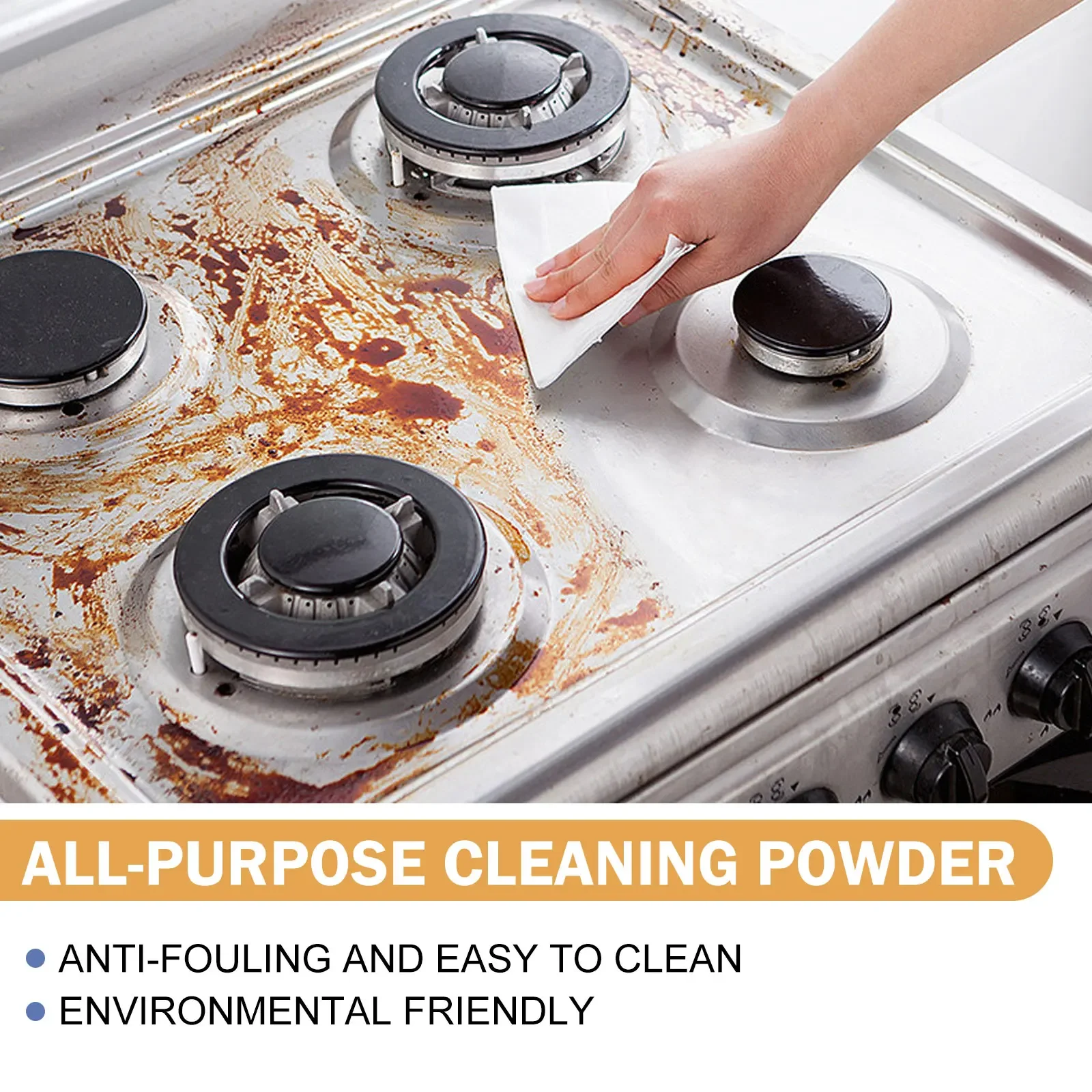 3pcs 250g Household Kitchen Cleaner Multifunction Kitchen Bathroom Cleaning Tools Powder Cleaner for Oil Stains Rust Dirt