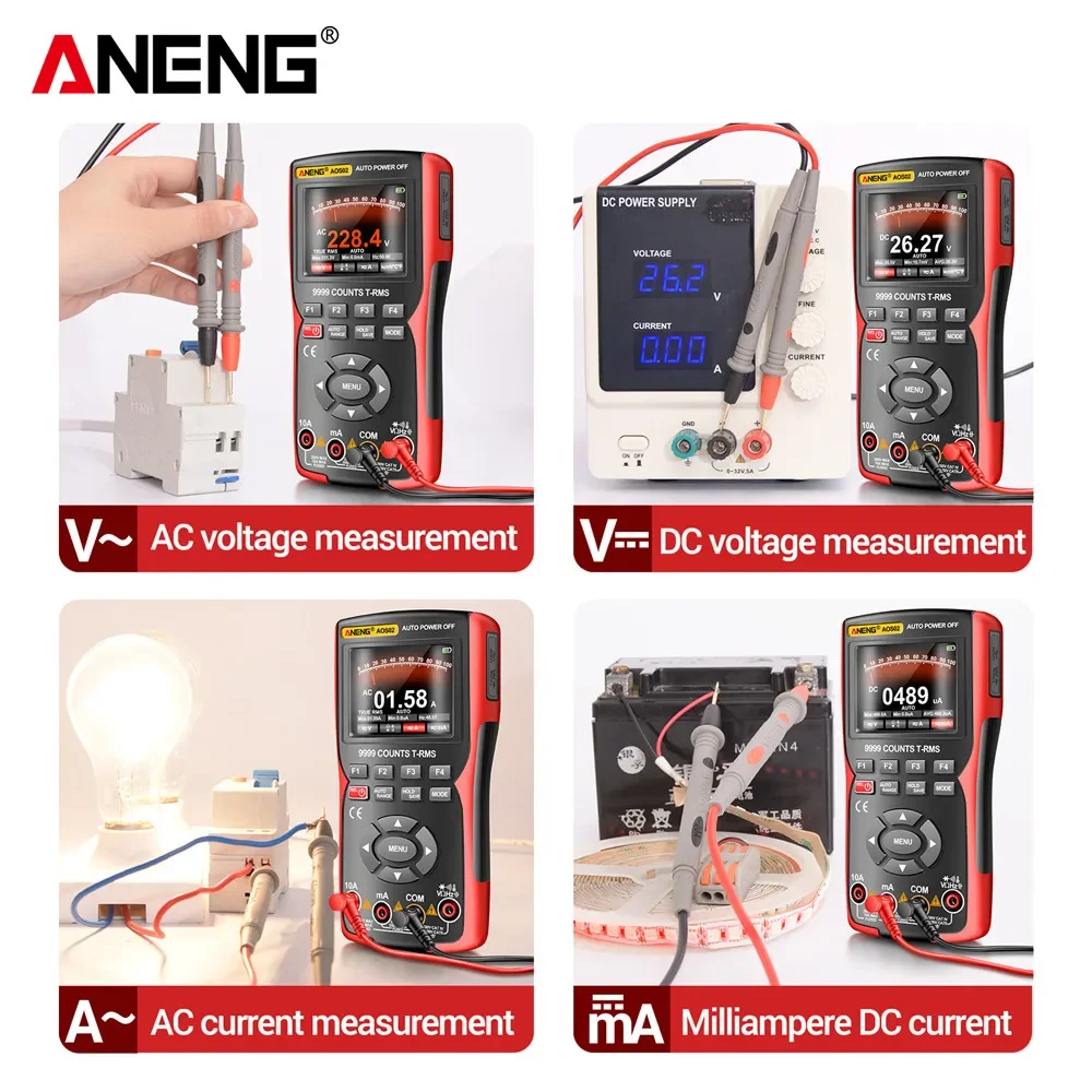 ANENG AOS02 Professional Digital Oscilloscope Multimeter True RMS 48MS/s Sampling Rate 10MHZ Analog Bandwidth Data Storage 4