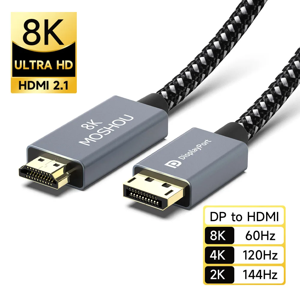 8K Adaptateur HDMI vers Displayport, Convertisseur HDMI 2.1 à DP 1.4 avec  USB/Audio, 8K@30Hz 4K@120Hz Actif Connecteur HDMI to Display Port Cable  Adapter pour Xbox One PS4 PS5 NS