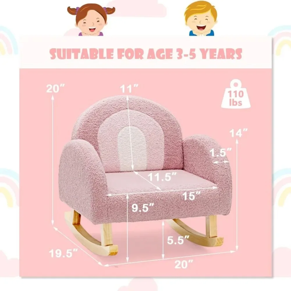 Kids Sofa, Toddler Rocking Chair with Solid Wooden Frame, Anti-Tipping Design, Plush Fabric, Children Armchair for Nursery 3