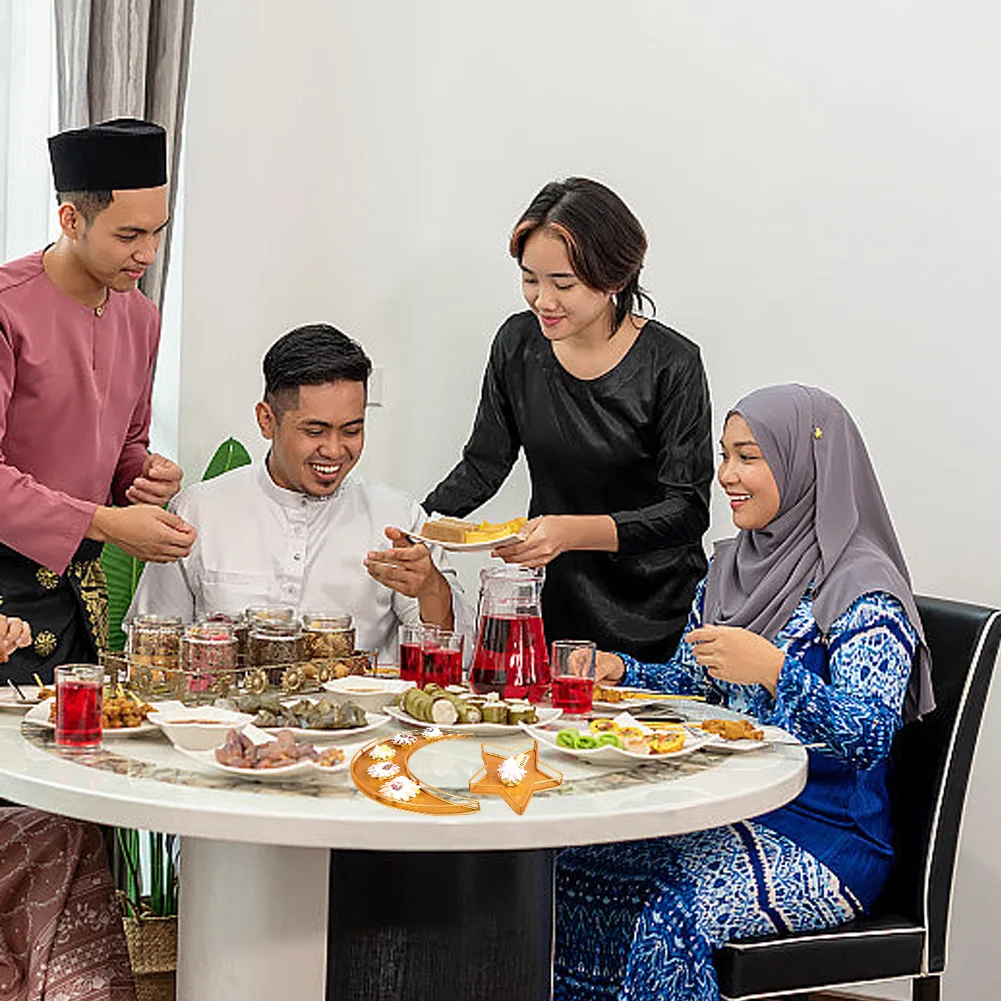 라마단 금속 서빙 접시, 라마단 금속판, Eid Mubarak 달 별 트레이, Eid Mubarak 이슬람 이슬람 Eid Al-Fitr Iftar, 2 개