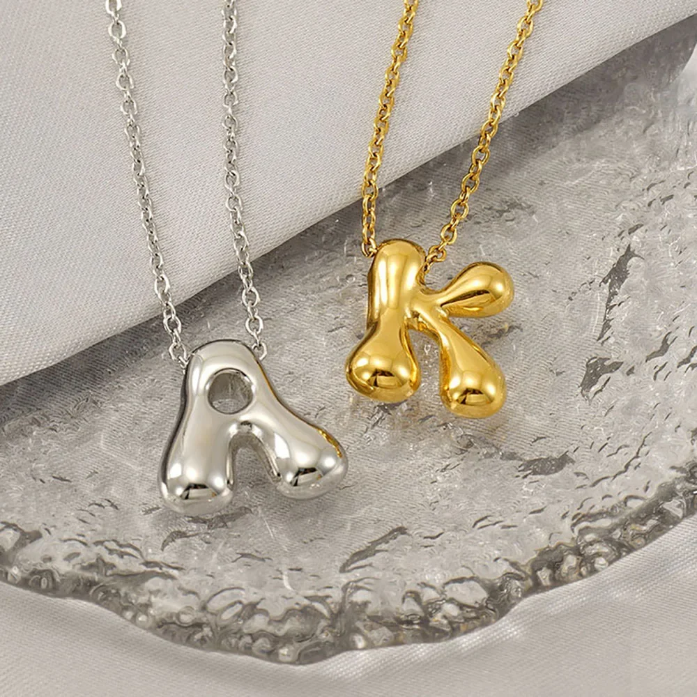 Fashion Stainless Steel Gold Balloon Bubble 26 Initial Letter 18k