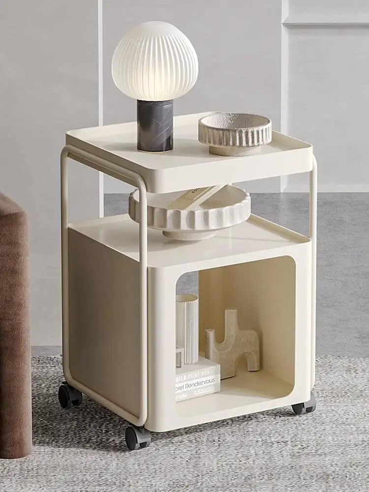 Simple Modern Wrought Iron Wheel Sofa Side Table Corner Table Household Living Room Removable Small Coffee Side Cabinet