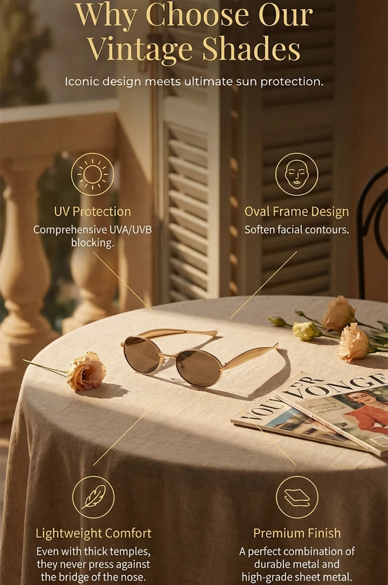 Vantique Metal Oval Sunglasses-Giltoria