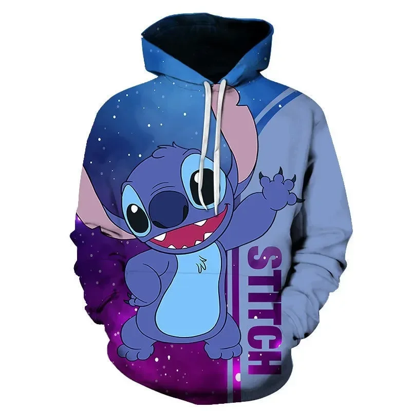 

MINISO Disney3D Men's Cartoon Cute Animation Stitch 3D Printed Sweater Hooded Long Sleeve Top New Loose Pullover Clothes