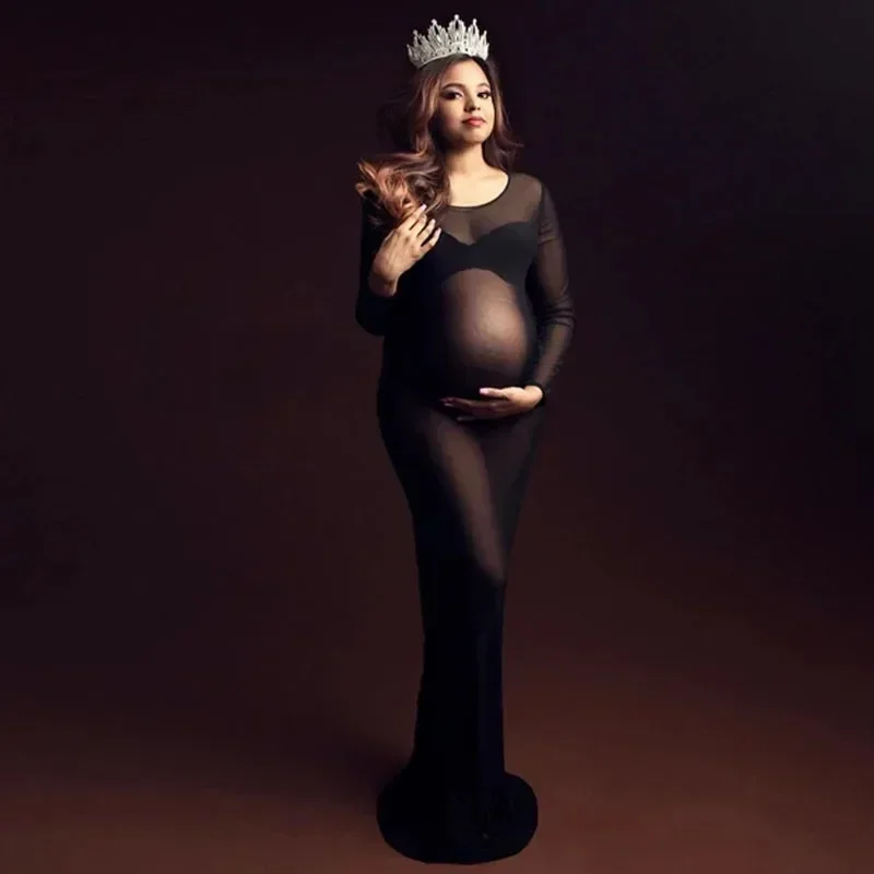 

Pregnancy Photography Dress Mesh Fabric Long Sleeve Stretch Pregnant Women Maternity Outfit Slim Long Dresses For PhotoShoot