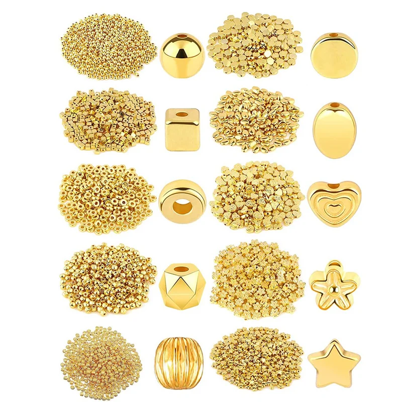 

1500Pcs 10 Styles Gold Spacer Beads Assorted Jewelry Making Loose Beads for DIY Bracelet Necklace Earring Craft Making