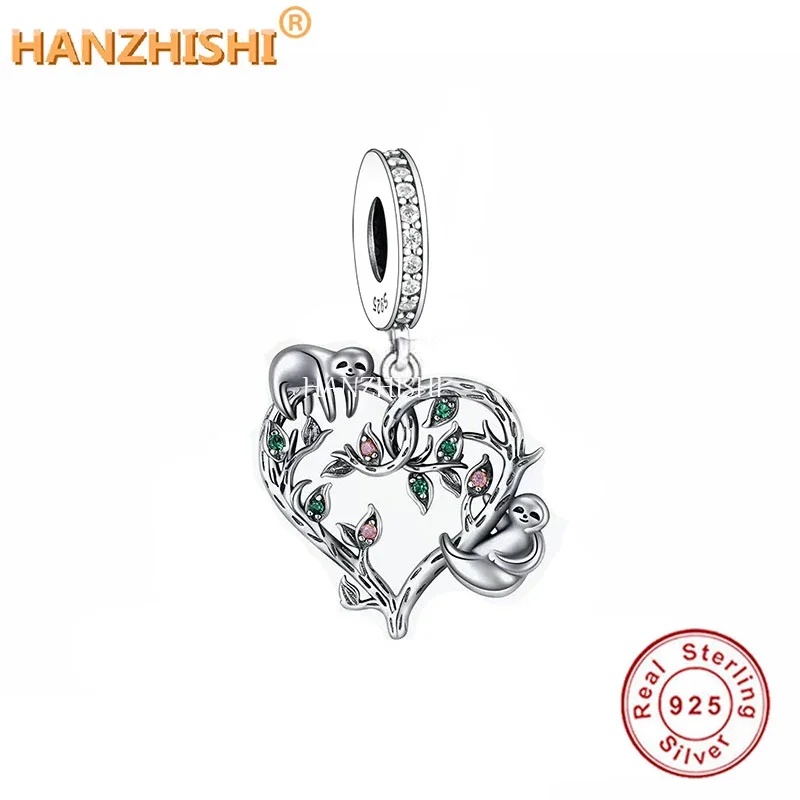 

Newest 925 Sterling Silver Animals Playing On The Tree Dangle Charms Heart Beads Fit Original Brand Bracelet Necklace Jewelry