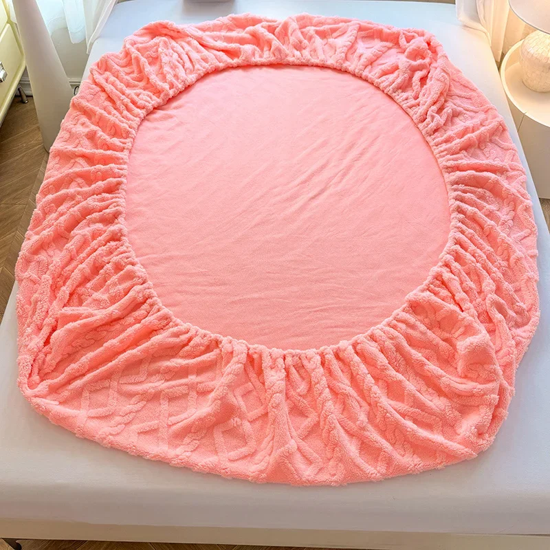 2024 New Tuff Wool Solid Color Bed Hat Autumn/winter Thickened Thermal Mattress Cover 360 Degree Wrap with Elastic Sheet 200x220 4