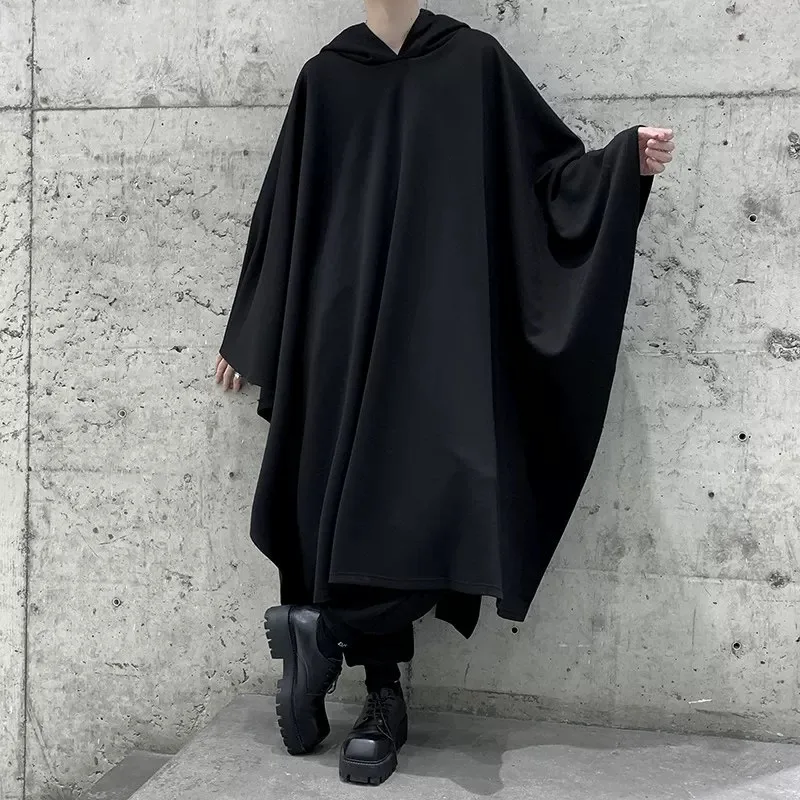 2025 Spring Autumn Hip Hop Punk Hooded Cloak Oversize Trench Coat Men Gothic Vintage Long Cape Cosplay Costume