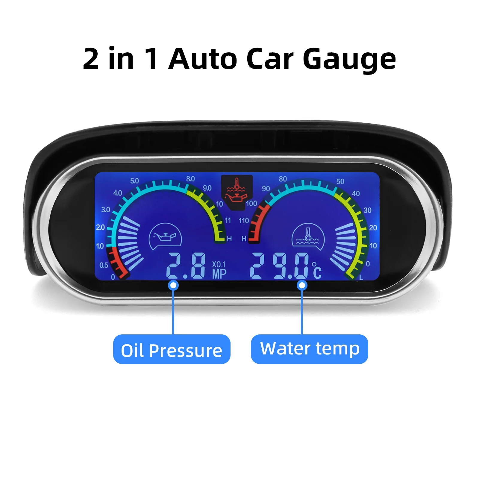 Universal 2 in 1 Car Gauges Digital Oil Pressure Gauge + Water Temperature Gauge