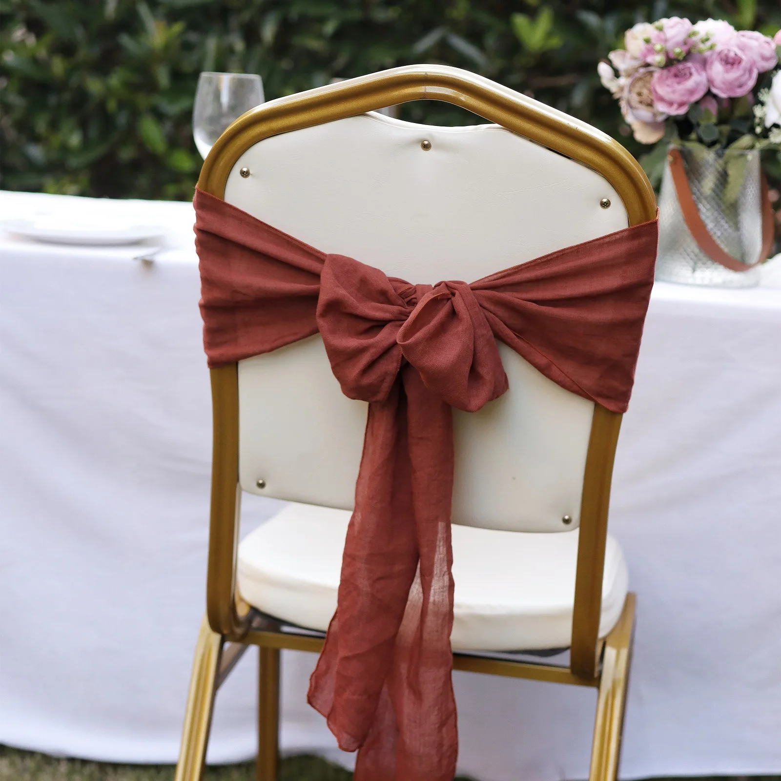 20-50PCS Terracotta Cheesecloth Chair Sashes for Wedding Chair Bow Sashes Chair Cover for Party Events Bridal Shower 7x98 Inch