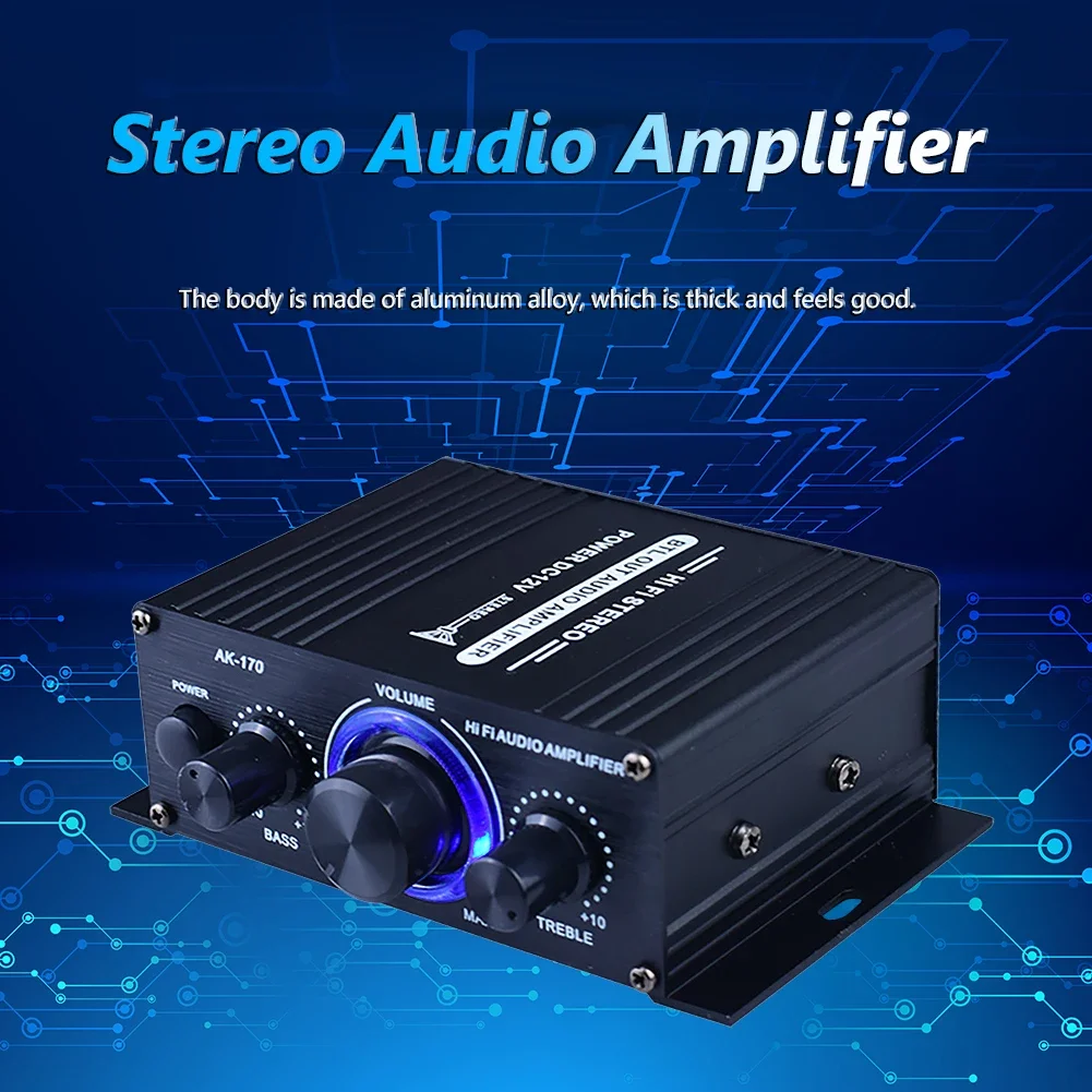 AK170 800W 가정용 차량용 파워 앰프 DC 12V 2채널 블루투스 5.0 오디오 디지털 앰프 서브우퍼 스테레오 하이파이 파워 앰프