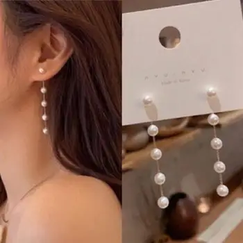 925 Silver Needle Korean Fashion Long Pearl Tassel Earrings For Women Jewelry 2025 Trending New Women's Pearl Drop Earrings Gift