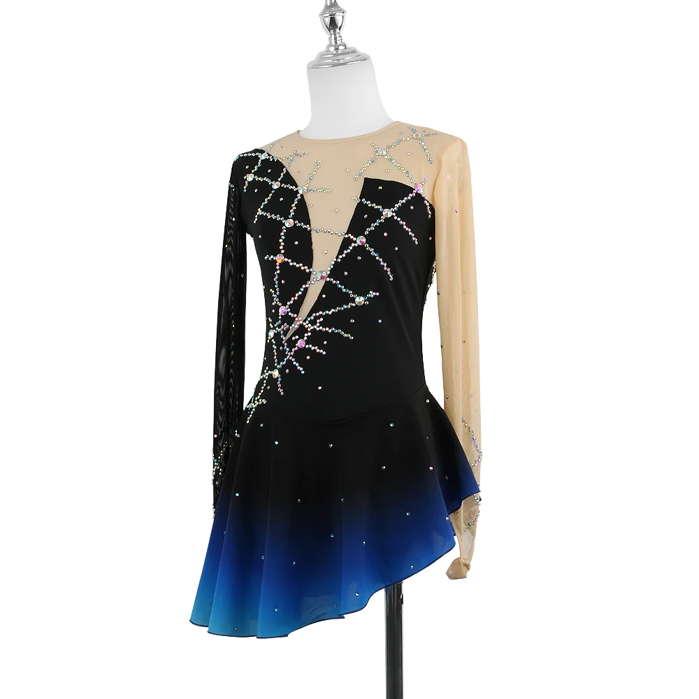 Zagitova Figure Skating Dress Women Girls Ice Skating Skirt Competition Gradient Blue Mesh Skirt Gymnastics
