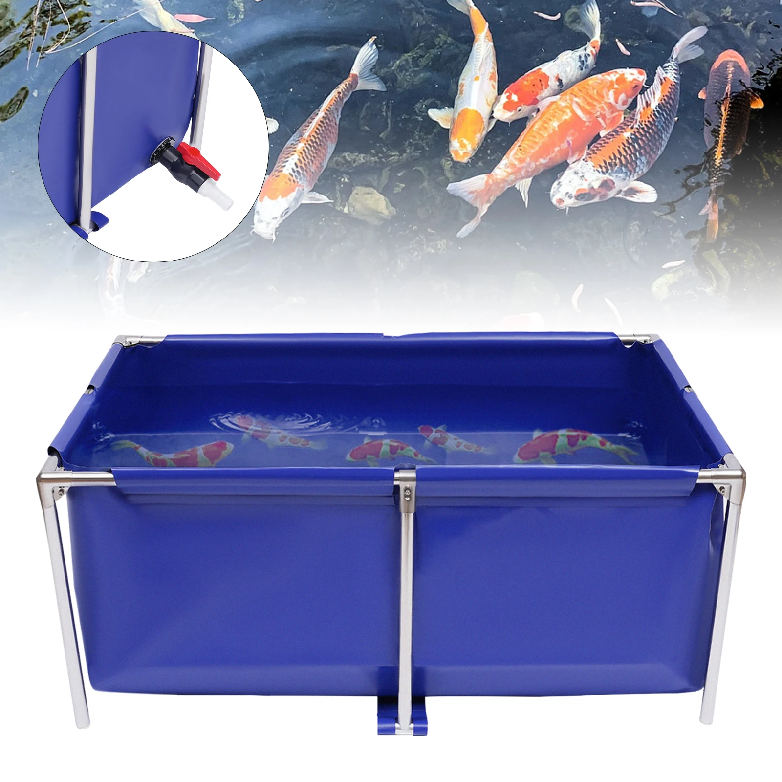 Blue Cuboid Canvas Fish Pond Aquarium Fish Water Tank Coating Koi Breeding Pond