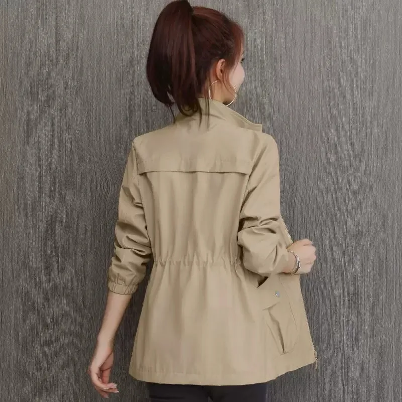 

Women Stand Collar Windbreaker Coat 2023 New Spring Autumn Slim Basic Zipper Jacket With Lining Ladies Short Outerwear 3XL H2825