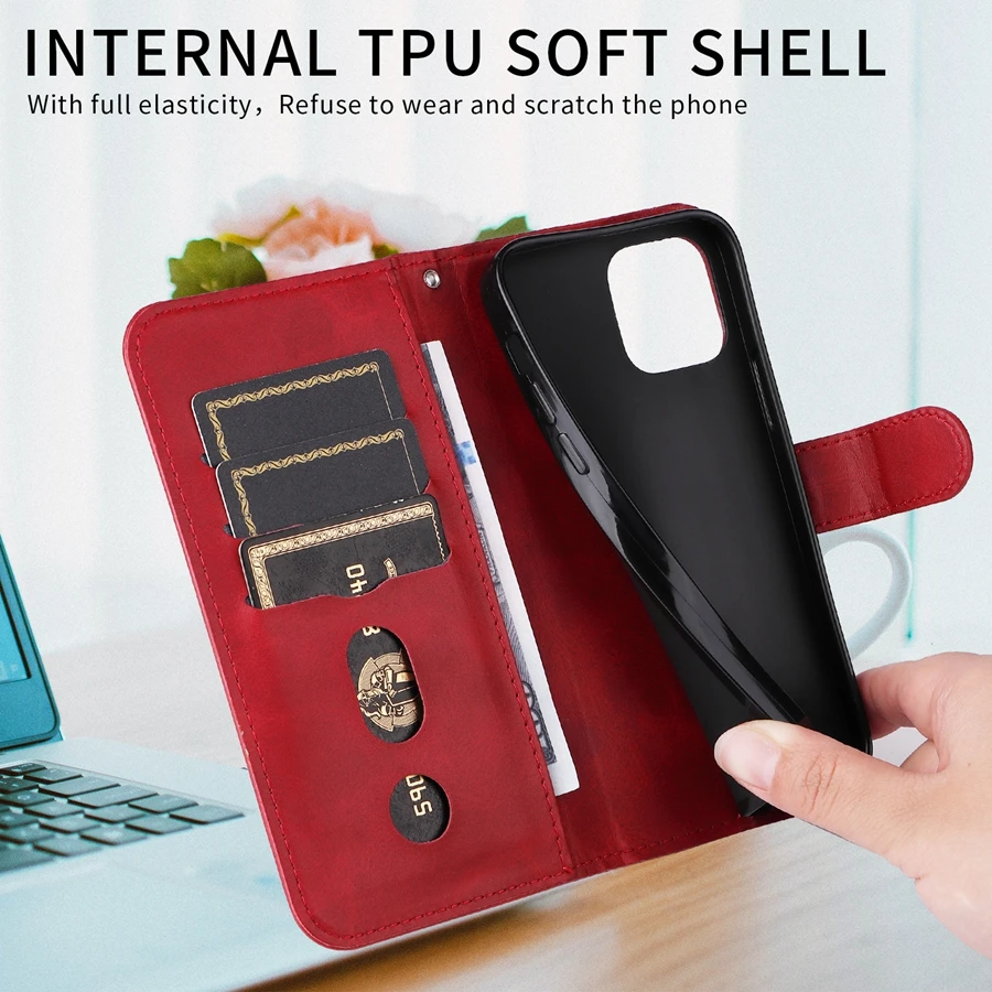 Premium Wallet Stand Zipper Magnetic Flip Case - Artificial Cowhide Design