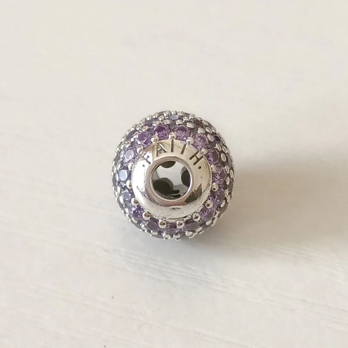 

925 Sterling Silver "FAITH" Essence Charm Small Hole bead Only fit Pandora Style Essence Bracelets