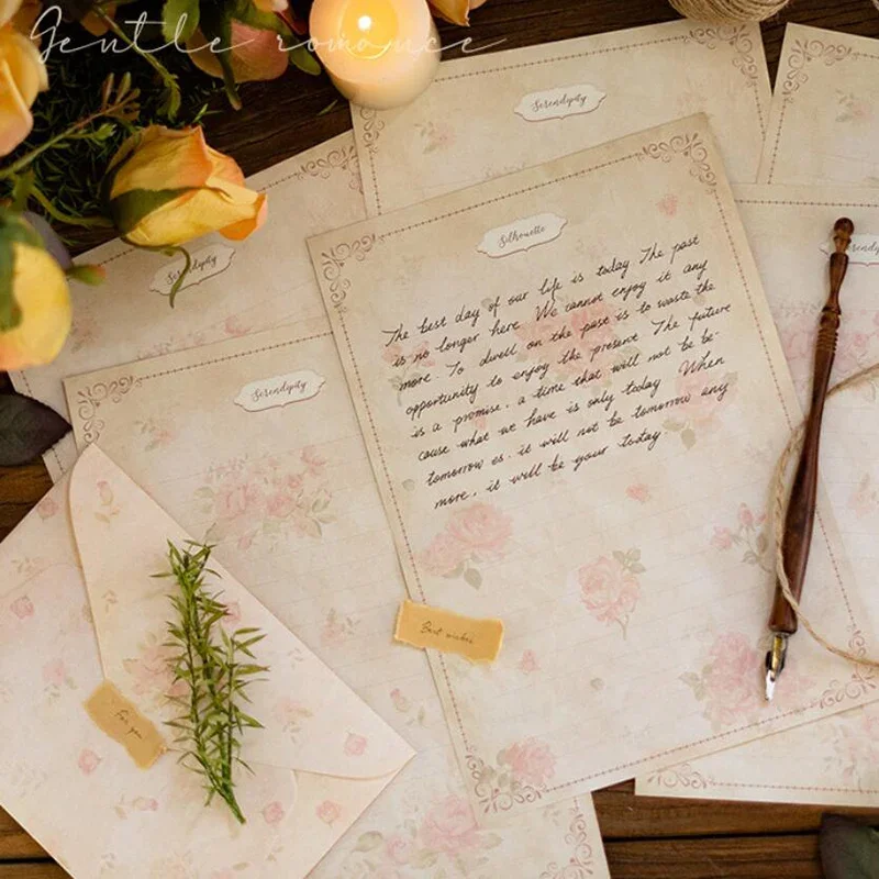 Vintage Floral Envelopes Writing Paper Bag Sealing Stickers Kawaii Wedding Party Events Invitation Cards Cover Office 13pcs/set