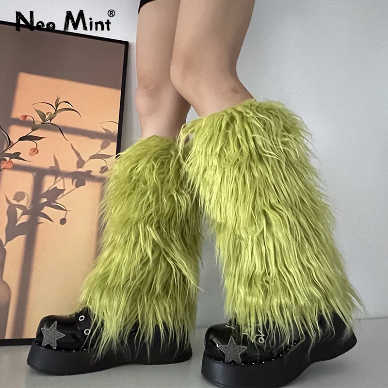 Luxury Shag Furry Faux Fur Leg Warmers Women Colorful Solid
