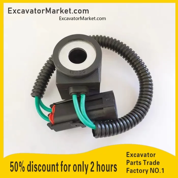 Excavator Parts Sunward SWE 50/60/70/80/90/150 Pilot Safety Lock Solenoid Valve Coil DC12V DC24V Internal Diameter 13mm, 37.5mm